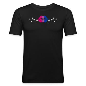 Biseksuel hjerterytme med bi-flag læber - Herre Slim Fit T-Shirt - sort - Foran - Nik (191cm)