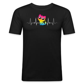 Pansexual Katze mit Kulleraugen in Herzschlaglinie - Männer Slim Fit T-Shirt - Schwarz - Vorne - Nik (191cm)