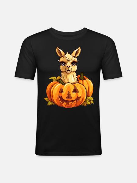 Lama græskar doven halloween fest kostume børn - Herre Slim Fit T-Shirt - sort