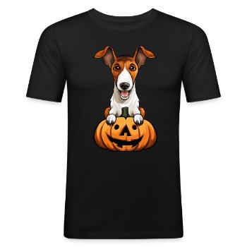 Fox Terrier Dog Pumpkin Lazy Halloween Party - Men's Slim Fit T-Shirt - black - Front - Nik (191cm)