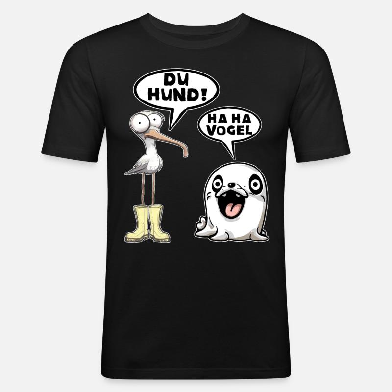 Seehund Möwe Vogel Hund - Männer Slim Fit T-Shirt - Schwarz
