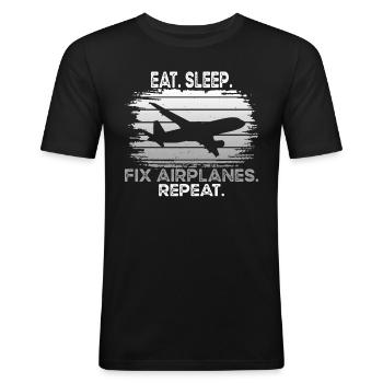 Mechanic Fix Airplanes - Men's Slim Fit T-Shirt - black - Front - Nik (191cm)