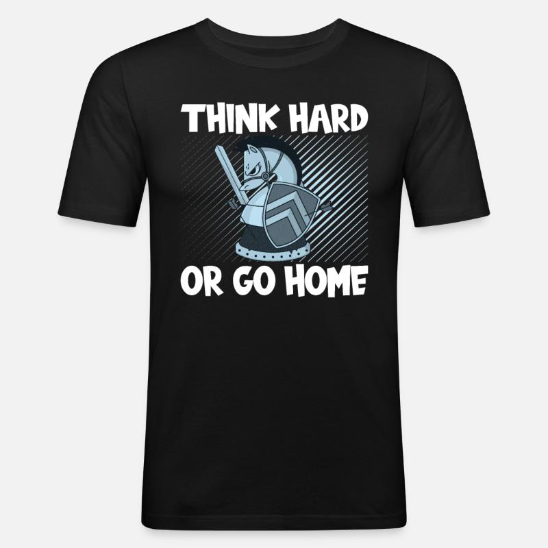 Schach Think Hard - Männer Slim Fit T-Shirt - Schwarz