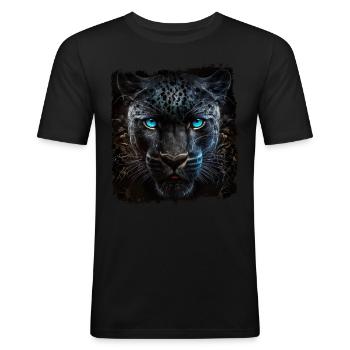Schwarzer Panther Großkatze - Männer Slim Fit T-Shirt - Schwarz - Vorne - Nik (191cm)