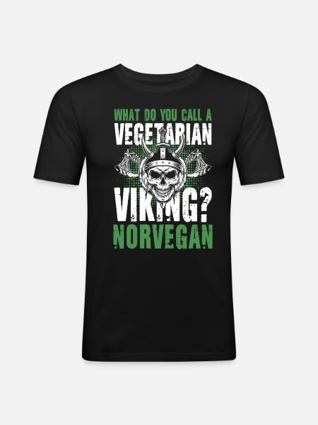 Vegetarian Viking Norvegan - Männer Slim Fit T-Shirt - Schwarz