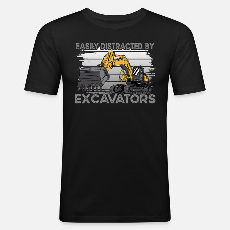 Distracted By Excavators Bagger - Männer Slim Fit T-Shirt - Schwarz