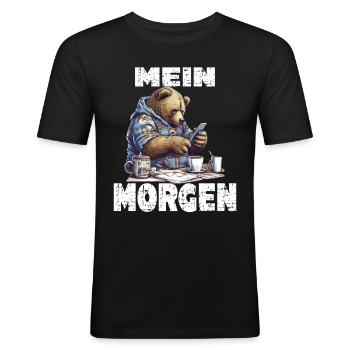Mein Morgen Bär Zeitung Lesen - Männer Slim Fit T-Shirt - Schwarz - Vorne - Nik (191cm)