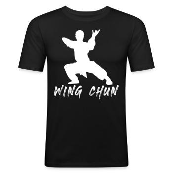 Wing Chun - T-shirt près du corps Homme - noir - Devant - Nik (191cm)