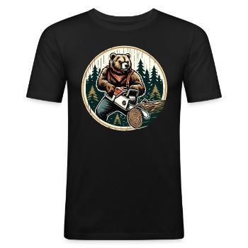 Bûcheron Bear Power et nature en harmonie - T-shirt près du corps Homme - noir - Devant - Nik (191cm)