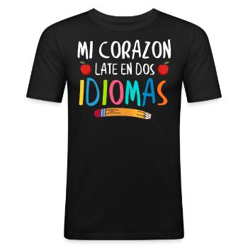 Myheart Schlägt In 2 Sprachen, Zweisprachig - Männer Slim Fit T-Shirt - Schwarz - Vorne - Nik (191cm)