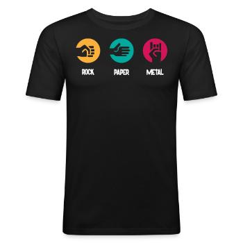 Metal -Musik, Rockpapiermetallmusik - Männer Slim Fit T-Shirt - Schwarz - Vorne - Nik (191cm)