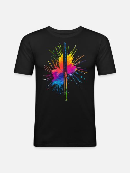 Flute, Playing the flute, - Men's Slim Fit T-Shirt - black