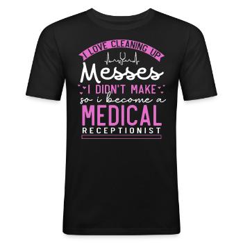 Arzthelferin, Rezeptionisten - Männer Slim Fit T-Shirt - Schwarz - Vorne - Nik (191cm)