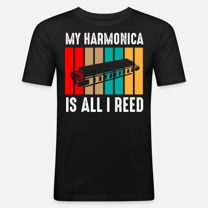 Harmonica player, Harmonica music - Men's Slim Fit T-Shirt - black