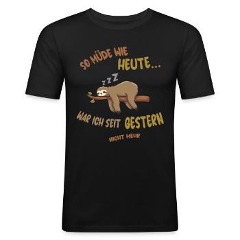 Faultier Schlafshirt | schlafendes Faultier Shirt - Männer Slim Fit T-Shirt - Schwarz - Vorne - Nik (191cm)