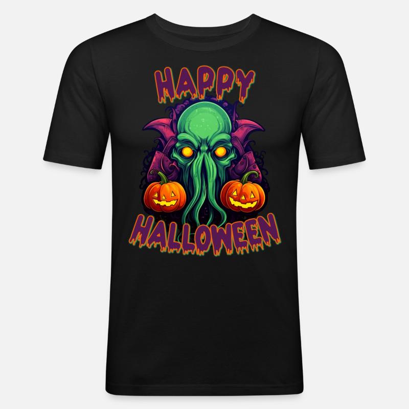 Buon Halloween Cthulhu - Maglietta aderente da uomo - nero