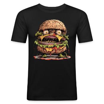 Burger Fastfood Halloween Monster Streetfood - Männer Slim Fit T-Shirt - Schwarz - Vorne - Nik (191cm)