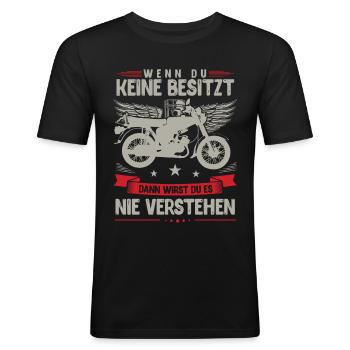Simson, Simmi S51, Moped Geschenkidee Ossi 50ccm - Männer Slim Fit T-Shirt - Schwarz - Vorne - Nik (191cm)
