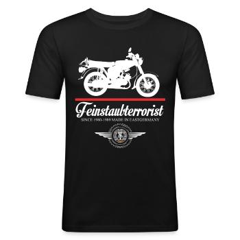 Feinstaubterrorist, DDr Moped, Simmi S51, 2 Takter - Männer Slim Fit T-Shirt - Schwarz - Vorne - Nik (191cm)