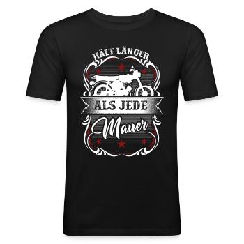 Simson DDR Moped 2 Takter Geschenk Simmi Spruch. H - Männer Slim Fit T-Shirt - Schwarz - Vorne - Nik (191cm)