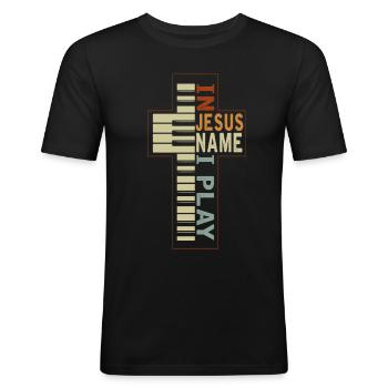 Jesus Musik Piano, Gläubiger Christ Musiker - Männer Slim Fit T-Shirt - Schwarz - Vorne - Nik (191cm)