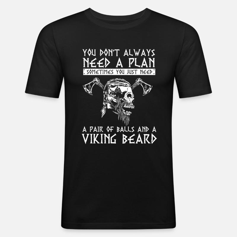 Wikinger Viking Spruch, Wikingerhelm, Valhalla - Männer Slim Fit T-Shirt - Schwarz