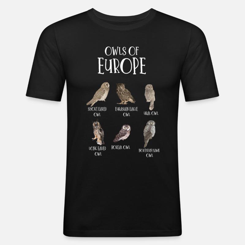 Eulenarten, Eulen & Kauze, Eule Fan - Männer Slim Fit T-Shirt - Schwarz