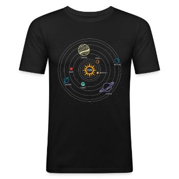 Sonnensystem, Planet, Planeten, Sonne, Erde - Männer Slim Fit T-Shirt - Schwarz - Vorne - Nik (191cm)
