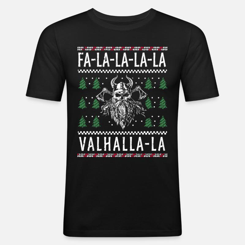 Valhalla, Wikinger Weihnachten, Wikinger - Männer Slim Fit T-Shirt - Schwarz