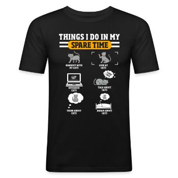 Funny cat owner, cats - Men's Slim Fit T-Shirt - black - Front - Nik (191cm)