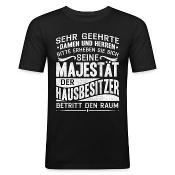 Hausbesitzer Geschenk, Häuslebauer - Männer Slim Fit T-Shirt - Schwarz - Vorne - Nik (191cm)