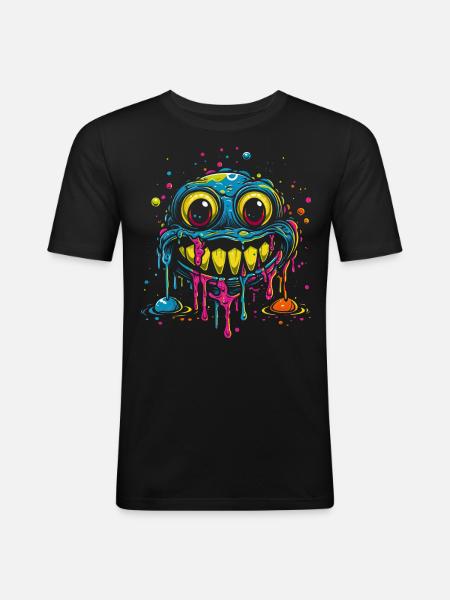 Crazy Melting Smilie Monster Psychedelic - Men's Slim Fit T-Shirt - black