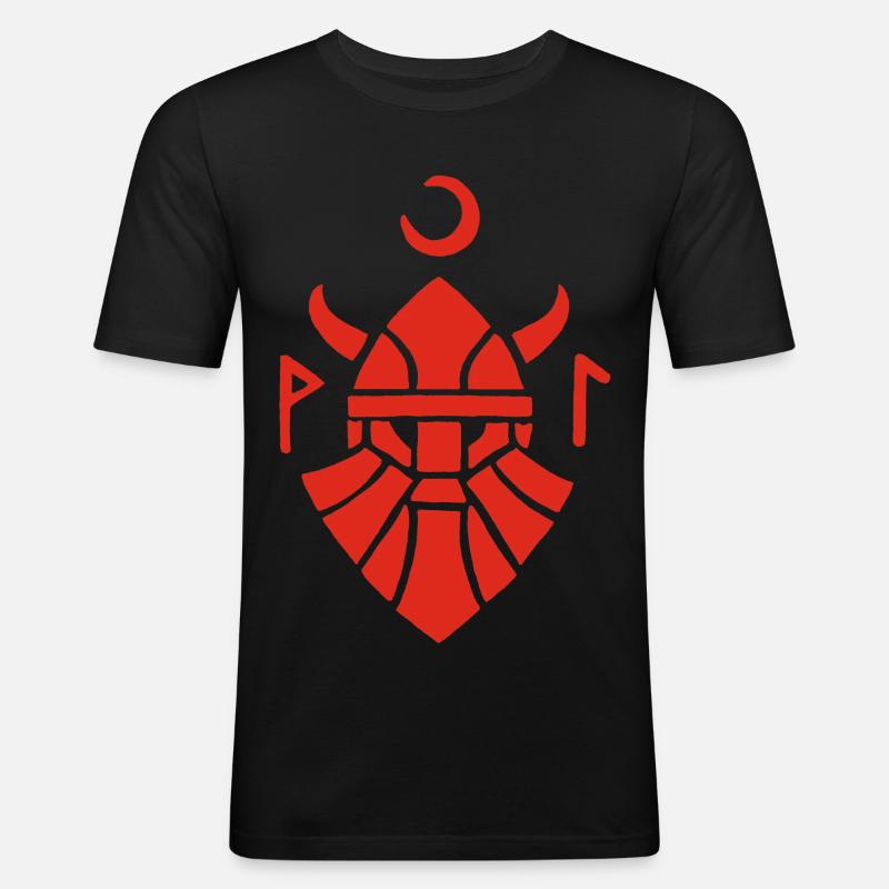 Rotes Wikinger-Krieger-Symbol - Männer Slim Fit T-Shirt - Schwarz
