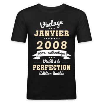18. Geburtstag – Jahrgang – Januar 2008 - Männer Slim Fit T-Shirt - Schwarz - Vorne - Nik (191cm)