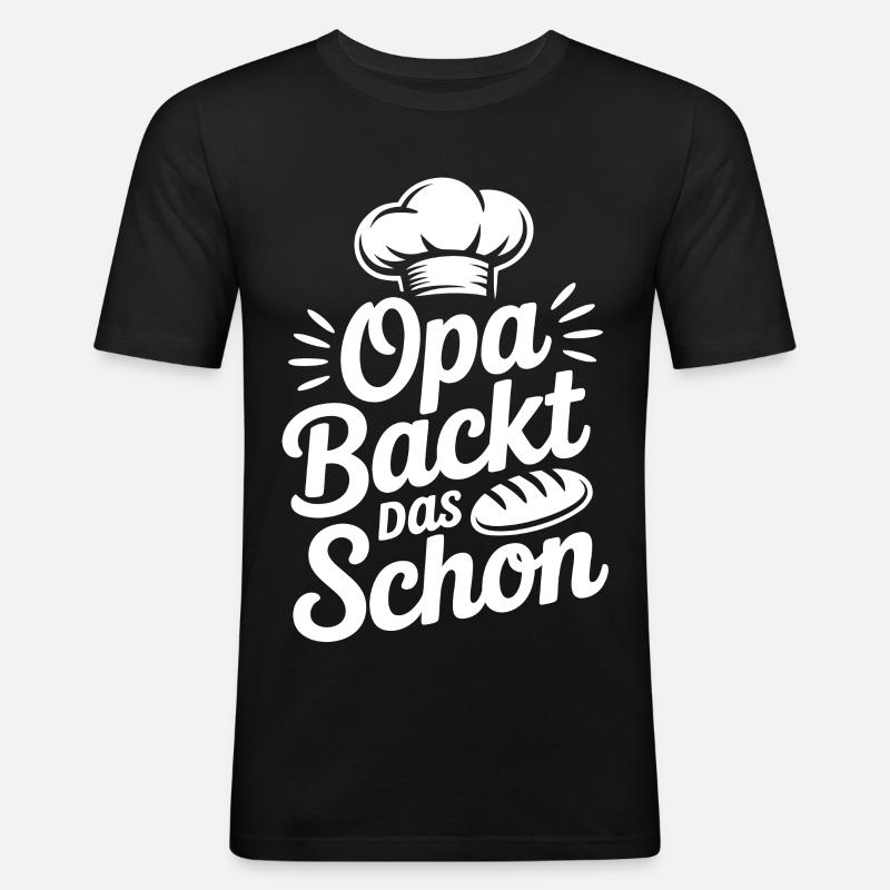 Opa backt das Schon - Männer Slim Fit T-Shirt - Schwarz