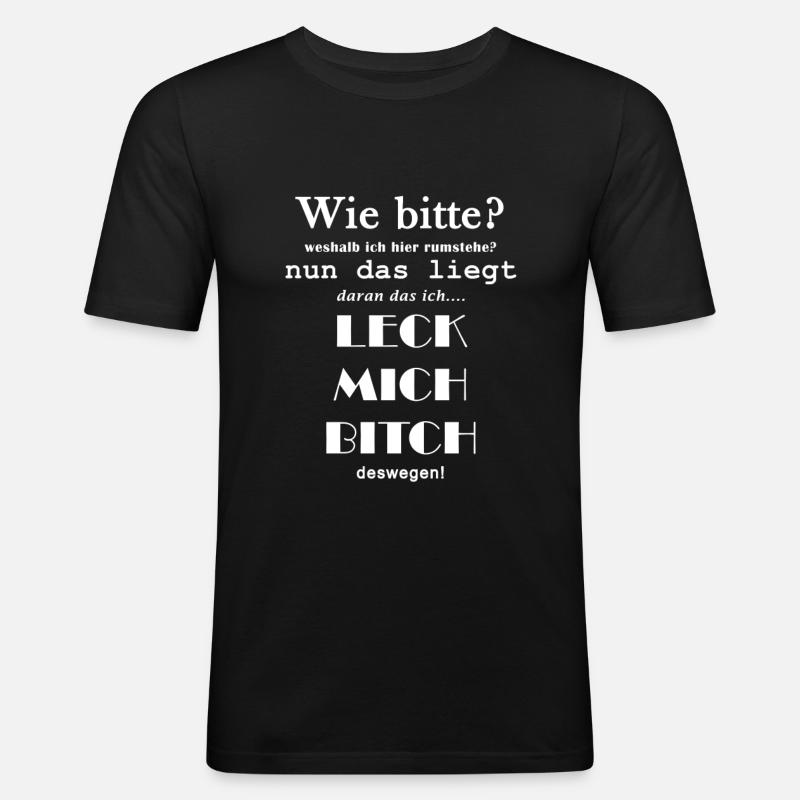 Spruch rumstehen - Männer Slim Fit T-Shirt - Schwarz