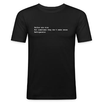 T-shirt drôle de parodie de réfrigérateur de Haiku au Japon - T-shirt près du corps Homme - noir - Devant - Nik (191cm)