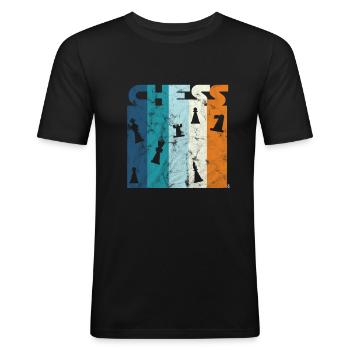 Beunruhigter Retro grafischer Schachfigur-Großmeister - Männer Slim Fit T-Shirt - Schwarz - Vorne - Nik (191cm)