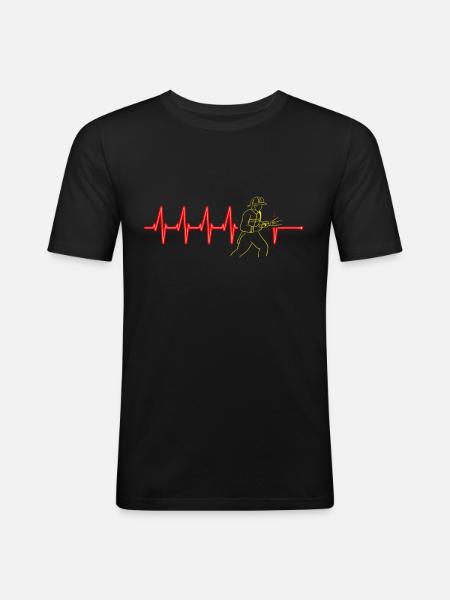 Firefighter Heartbeat Firefighting Fireman - Men's Slim Fit T-Shirt - black