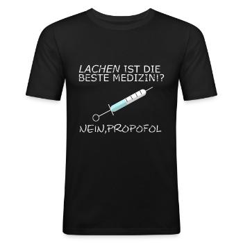 Lustiges Medizin Anästhesie Propofol Shirt - Männer Slim Fit T-Shirt - Schwarz - Vorne - Nik (191cm)