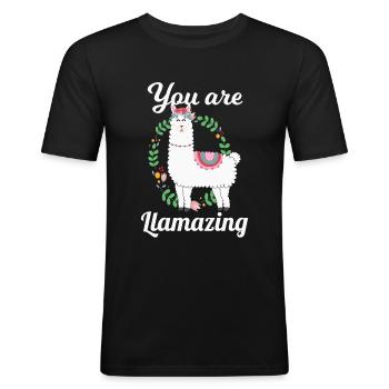 Lama Alpaka - Männer Slim Fit T-Shirt - Schwarz - Vorne - Nik (191cm)