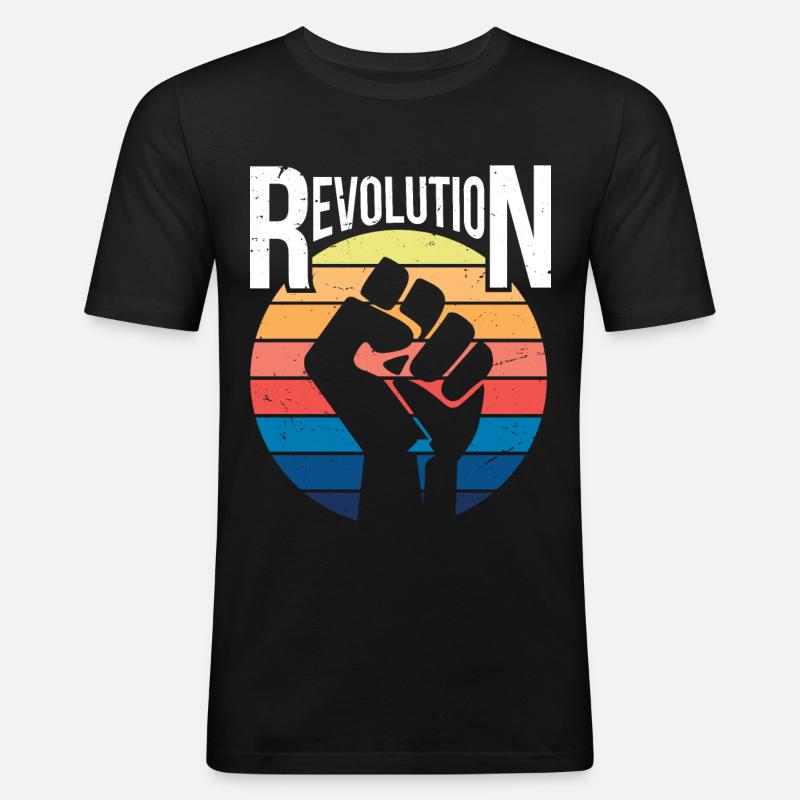 Revolution Retro Faust Geschenk - Männer Slim Fit T-Shirt - Schwarz