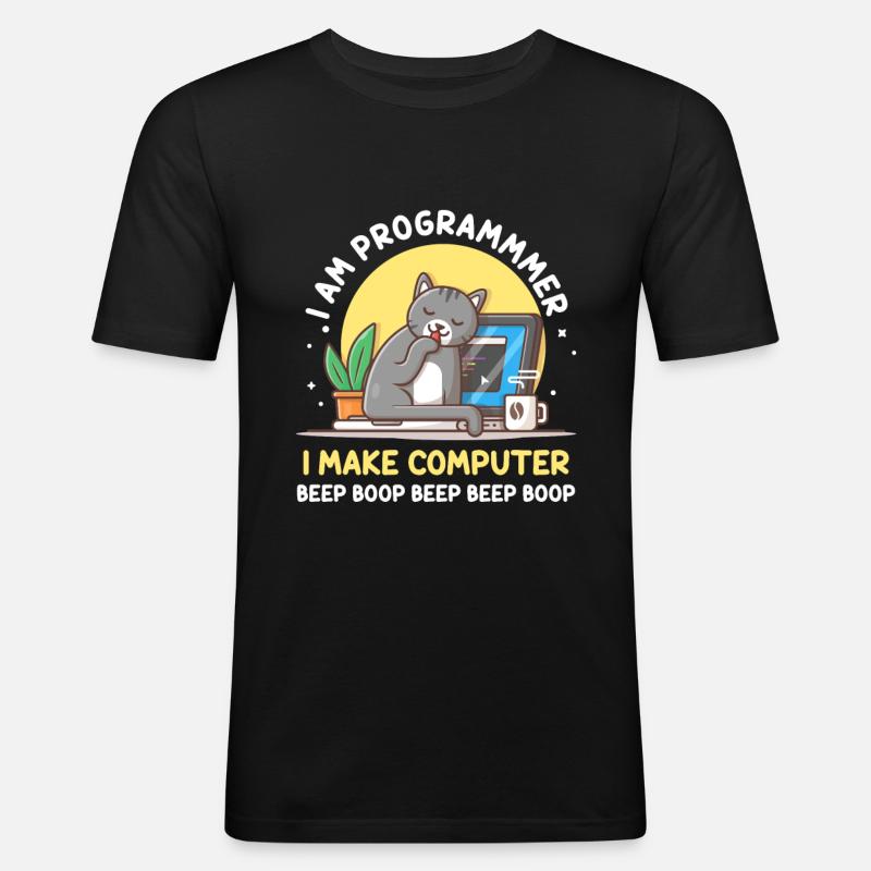 Cat Programmer Coder Developer Kitten Computer - T-shirt près du corps Homme - noir