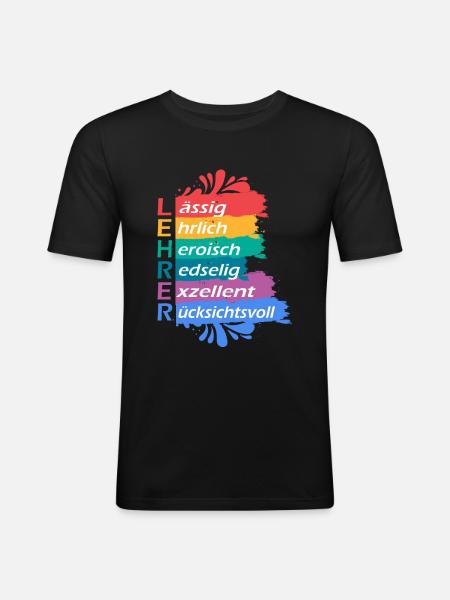 Buntes Lehrer Spruch Schuldesign - Männer Slim Fit T-Shirt - Schwarz