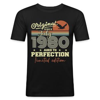 Juillet 1980 Anniversaire Rétro Né en Juillet 1980 - T-shirt près du corps Homme - noir - Devant - Nik (191cm)