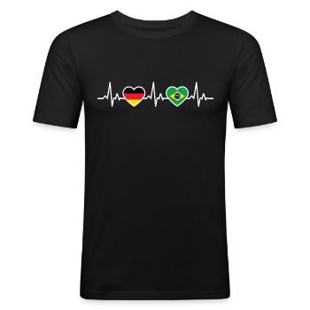 Brésil Allemagne Heartbeat Drapeau Brasili - T-shirt près du corps Homme - noir - Devant - Nik (191cm)