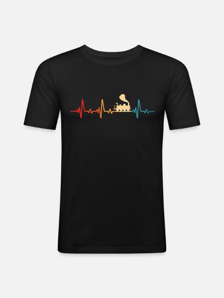 Model Railway Retro Railway Locomotive - Men's Slim Fit T-Shirt - black