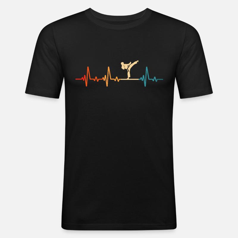 Karate Herzschlag - Männer Slim Fit T-Shirt - Schwarz