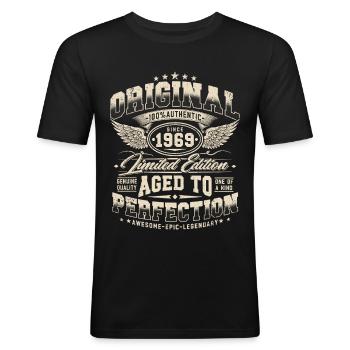 Jahrgang 1969 Vintage Retro Geburtstag Geschenk - Männer Slim Fit T-Shirt - Schwarz - Vorne - Nik (191cm)