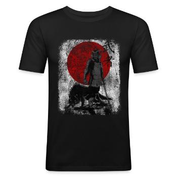japanischer Samurai Wolf Art Krieger Bushido Martial - Männer Slim Fit T-Shirt - Schwarz - Vorne - Nik (191cm)